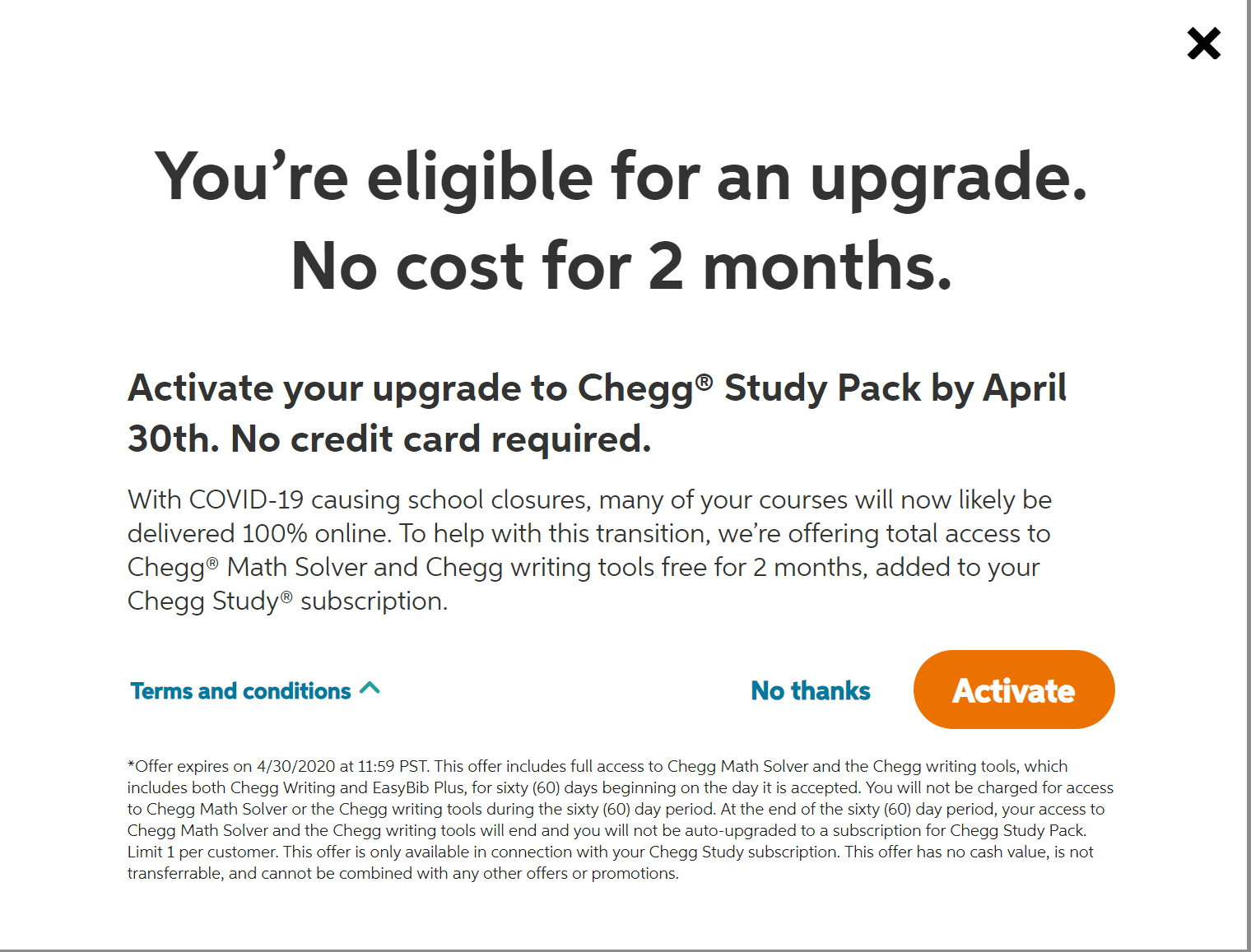 FREE: 2 month Upgrade to Chegg Study Pack for EXISTING Chegg Study Subscription