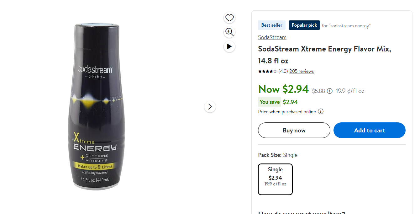 SodaStream Xtreme Energy Flavor Mix 14.8fl oz - Walmart $2.94