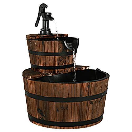 2-Tier Wood Barrel Cascading Water Fountain with Electric Pump $79.99 AC + FS at Amazon