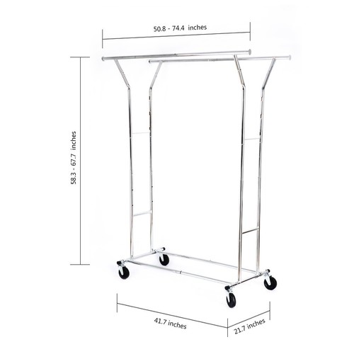 Adjustable Clothing Rack Double Rod With Wheels For 39 99 Ac Fs