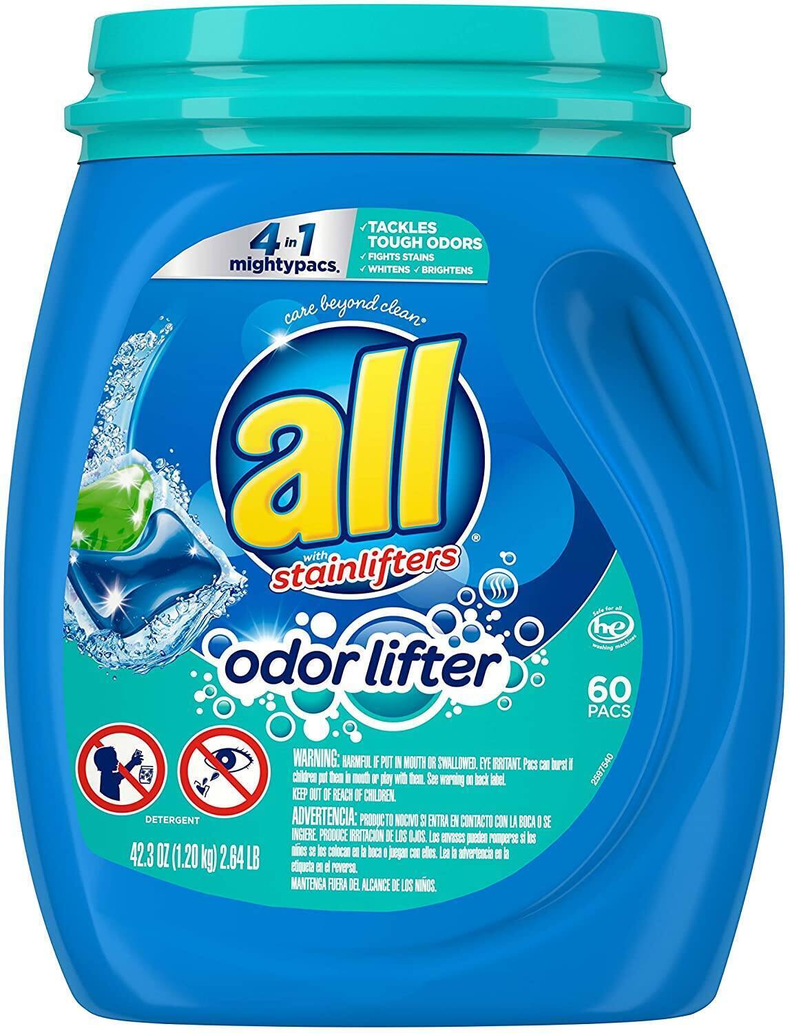 60-Count All Mighty 4-in-1 Laundry Detergent Pacs (Odor Lifter) $6.51 w/ S&S + Free Shipping w/ Prime or on orders over $25