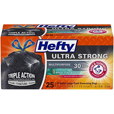 25-Count 30-Gallon Hefty Ultra Strong Trash Bags (White Pine Breeze) $5 w/ S&S + Free Shipping w/ Prime or on orders over $25