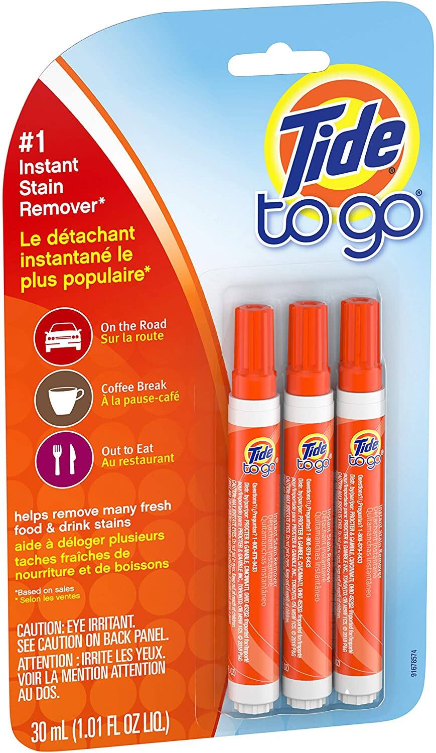 3Count Tide To Go Instant Stain Remover Liquid Pen