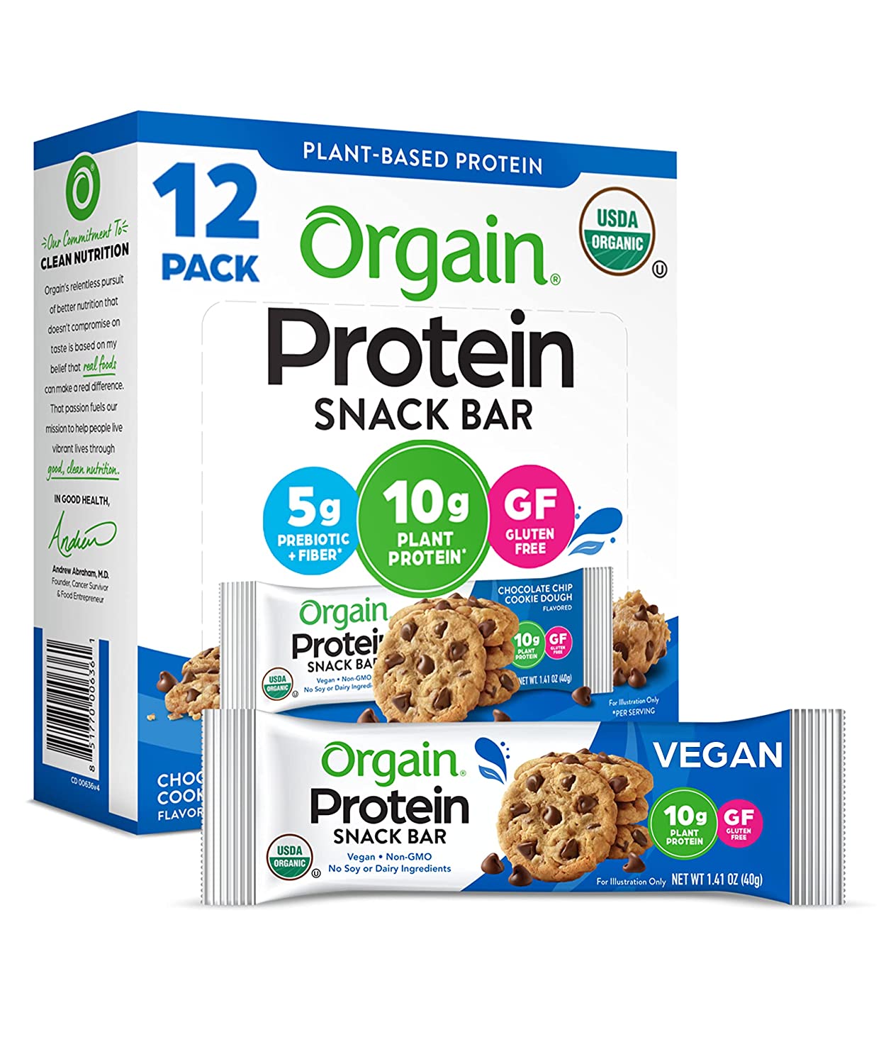 12-Count 1.41-Oz Orgain Organic Plant Based Protein Bar (Chocolate Chip Cookie Dough) $11.82 w/ S&S + Free Shipping w/ Prime or on orders over $25