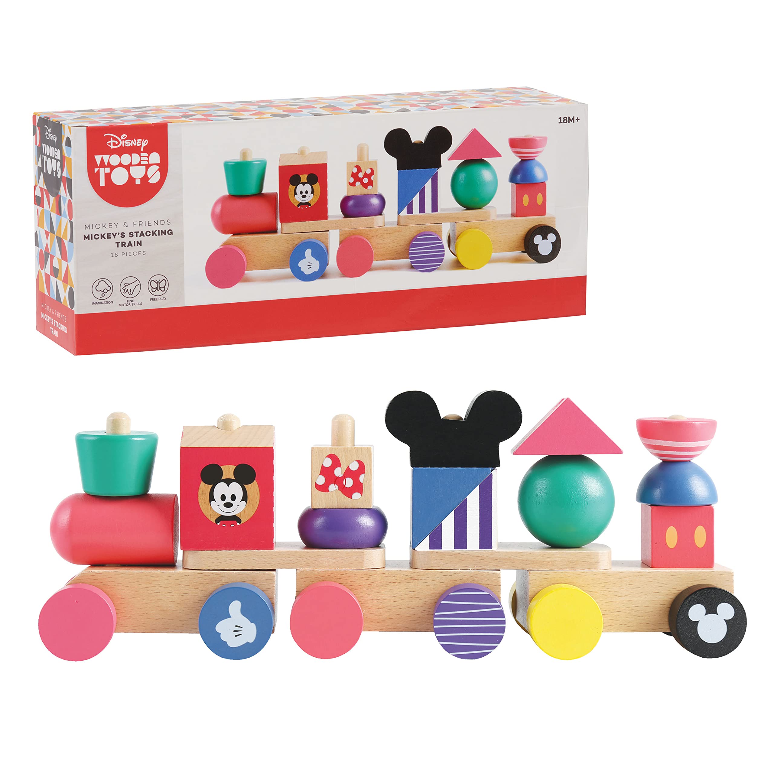18Piece Just Play Disney Wooden Toys Mickey Mouse Stacking Train Set