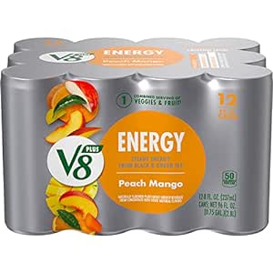 12-Pack 8-Oz V8 +ENERGY Energy Drink (Peach Mango or Pomegranate Blueberry) $6.73 w/ S&S + Free Shipping w/ Prime or on orders over $35