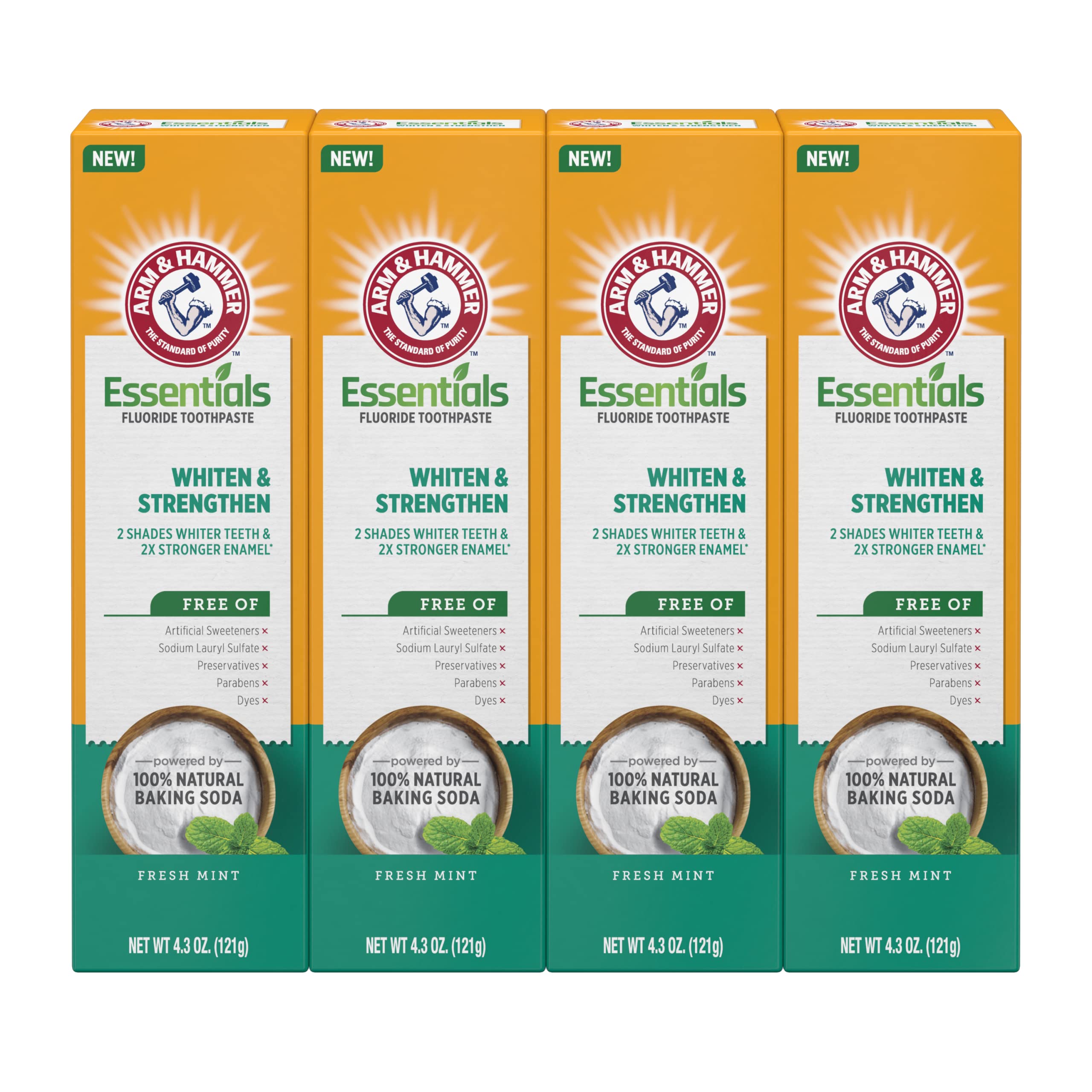 4-Pack 4.3-Oz Arm & Hammer Essentials Whiten & Strengthen Fluoride Toothpaste (Fresh Mint) $9.21 w/ S&S + Free Shipping w/ Prime or on orders over $35