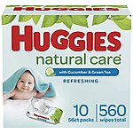 560-Count Huggies Natural Care Refreshing Baby Wipes (Cucumber/Green Tea) $11.45 w/ Subscribe &amp; Save