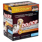 130-Count Bounce Pet Hair &amp; Lint Guard Mega Dryer Sheets (Fresh Scent) $6.44 w/ S&amp;S + Free Shipping w/ Prime or on orders over $25