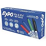12-Count EXPO Vis-à-Vis Wet Erase Markers (Fine Point, Assorted Colors) $8.78 w/ S&amp;S + Free Shipping w/ Prime or on orders over $35