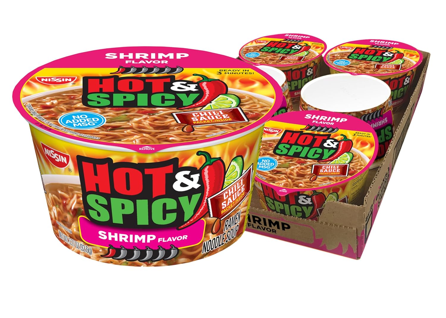 6-Pack 3.27-Oz Nissin Hot & Spicy Ramen Noodle Soup (Shrimp) $6 + Free Shipping w/ Prime or on orders over $35