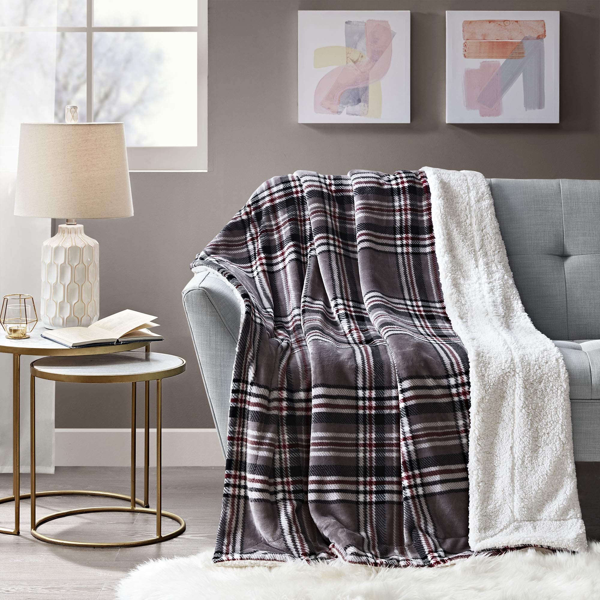 50" x 60" Comfort Spaces Sherpa Reversible Throw Blanket (Grey Plaid) $8 + Free Shipping w/ Prime or on orders over $35