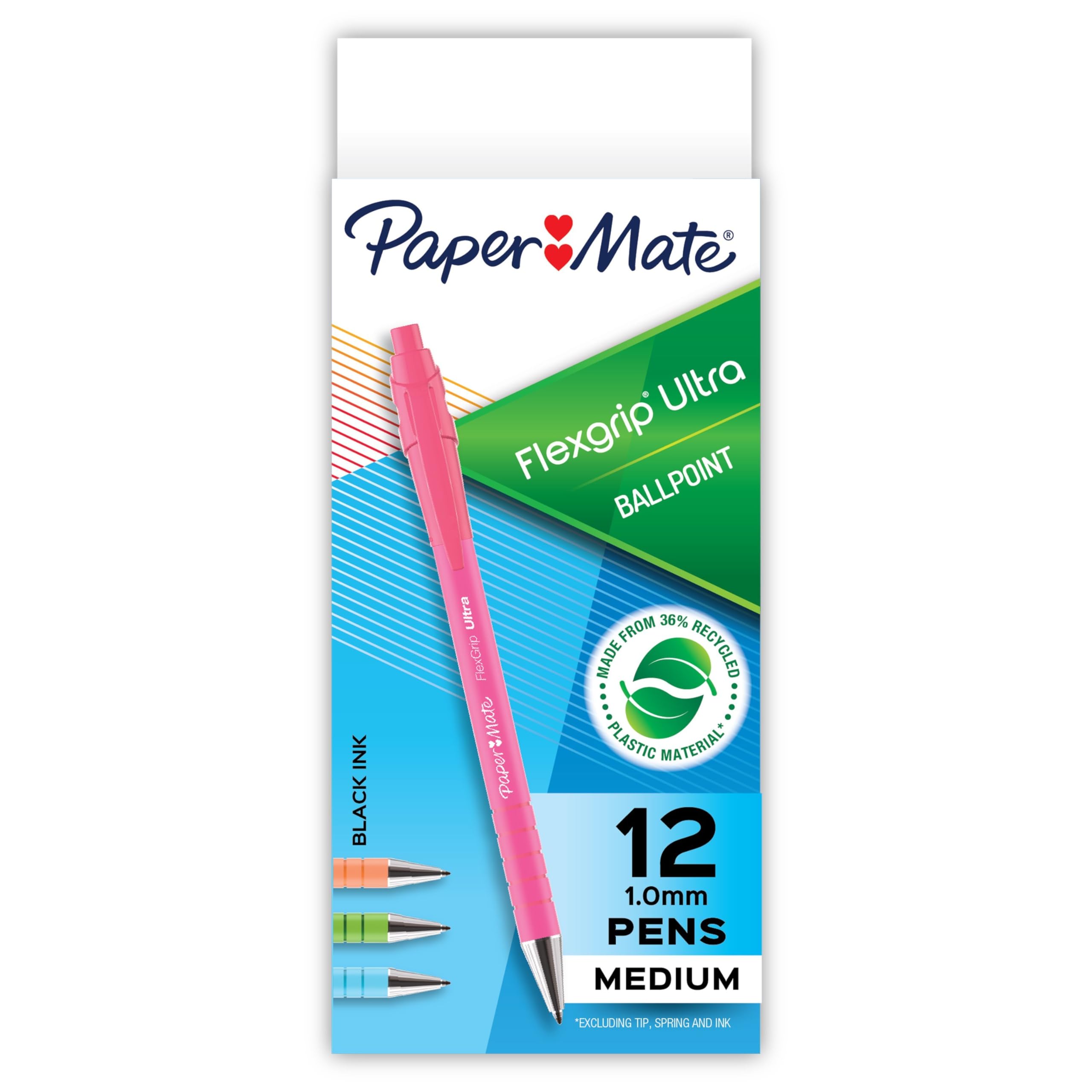 12-Count Paper Mate FlexGrip Ultra Ballpoint Pens (1.0mm Medium Point, Black Ink, Assorted Barrel Colors) $7.60 w/ S&S + Free Shipping w/ Prime or on orders over $35