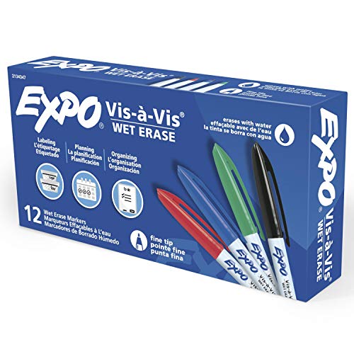 12-Count EXPO Vis-à-Vis Wet Erase Markers (Fine Point, Assorted Colors) $8.78 w/ S&S + Free Shipping w/ Prime or on orders over $35