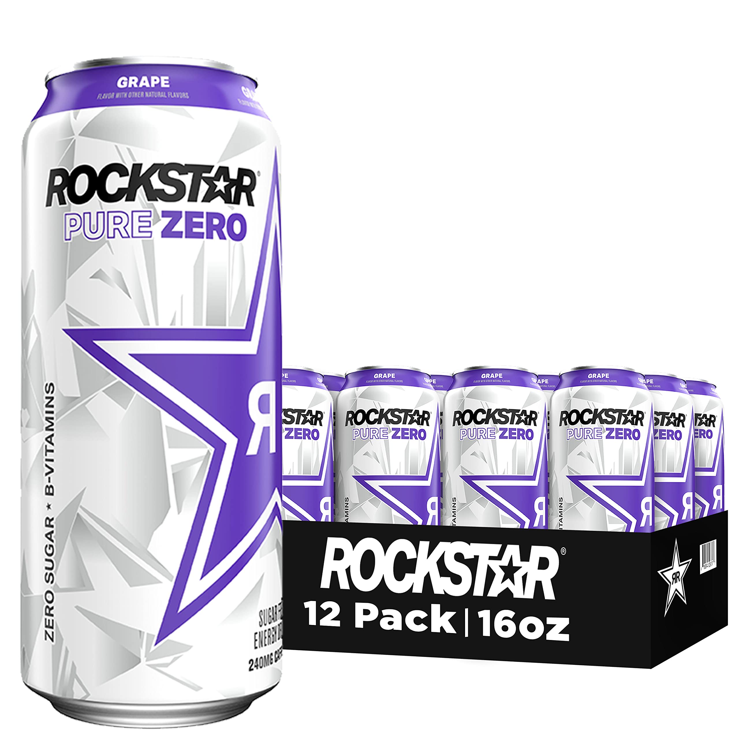 12-Pack 16-Oz Rockstar Pure Zero Energy Drink (Grape) $14.25 w/ S&S + Free Shipping w/ Prime or on orders over $35
