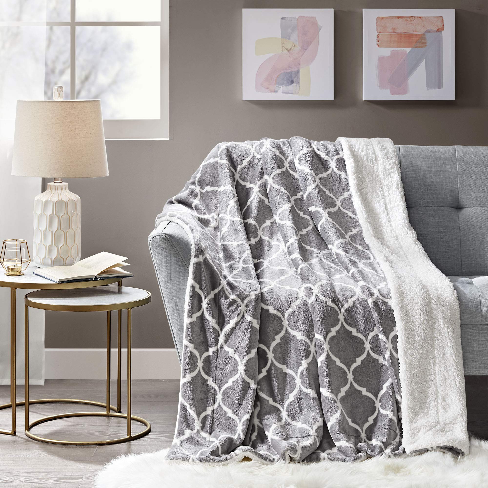 50" x 60" Comfort Spaces Sherpa Reversible Throw Blanket (Grey Ogee) $9 + Free Shipping w/ Prime or on orders over $35