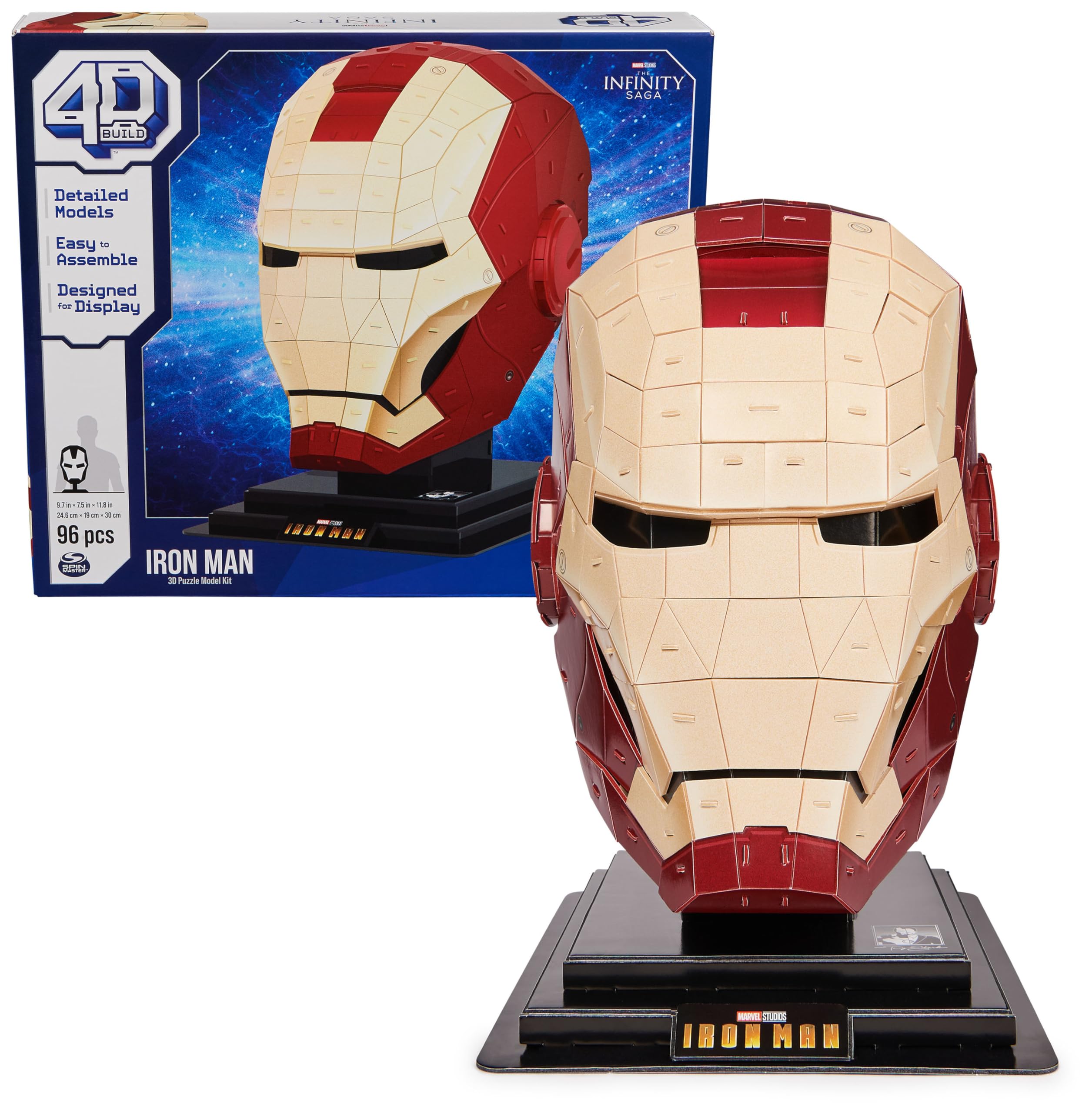 96Piece 4D Build Marvel Iron Man Helmet 3D Puzzle Model Kit w/ Stand