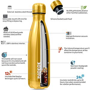 BJPKPK Glitter Yellow Insulated Water Bottle 17 oz Stainless Steel Water  Bott