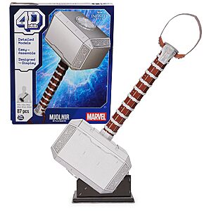 87-Piece 4D Build Marvel Mjolnir Thor's Hammer 3D Puzzle Model Kit w/ Stand $8.20 + Free Shipping w/ Prime or on orders over $35