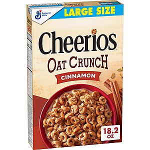 18.2-Oz Cheerios Oat Crunch Cinammon Breakfast Cereal $  2.62 w/ S&S + Free Shipping w/ Prime or on orders over $  35