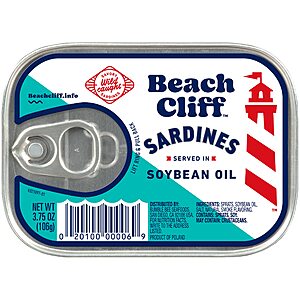12-Pack 3.75-Oz Beach Cliff Wild Caught Sardines in Soybean Oil $8.46 w/ S&S