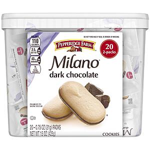 20-Count Pepperidge Farm Milano Cookie Tub (Dark Chocolate) $  7.17 + Free Shipping w/ Prime or on orders over $  35