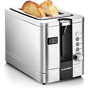 2-Slice Chefman Digital Pop-Up Toaster w/ Removable Crumb Tray (Stainless Steel)