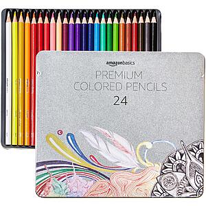 24-Count Amazon Basics Premium Soft Core Colored Pencils w/ Tin Storage Case $2.80 w/ Subscribe & Save