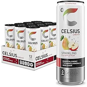 12-Pack 12-Oz Celsius Essential Energy Drink (Sparkling Fuji Apple Pear) .25 w/ Subscribe & Save
