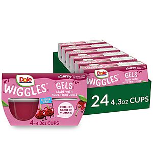 24-Count 4.3-Oz Dole Wiggles No Sugar Added Fruit Juice Gels Snacks (Cherry) $12.63 w/ S&S + Free Shipping w/ Prime or on orders over $35