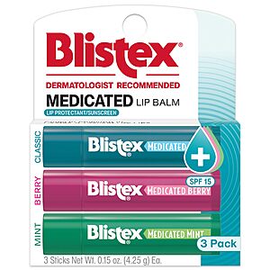 3-Count 0.15-Oz Blistex Medicated Lip Balm (Classic, Mint and Berry) $3.15 w/ S&S + Free Shipping w/ Prime or on orders over $35