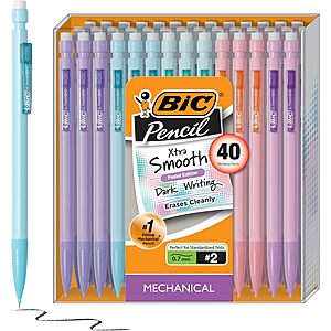 40-Count BIC Xtra-Smooth Pastel Mechanical Pencils w/ Erasers (0.7mm) .25 w/ Subscribe & Save