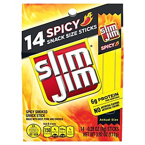 14-Count 0.28-Oz Slim Jim Smoked Meat Sticks (Spicy) .80 w/ Subscribe & Save