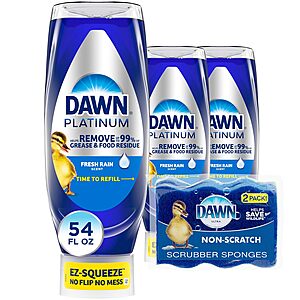3-Pack 18-Oz Dawn EZ-Squeeze Platinum Dishwashing Soap + 2 Non-Scratch Sponges .25 w/ Subscribe & Save