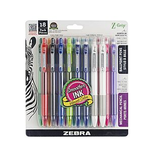 18-Piece Zebra Pen Z-Grip Retractable Ballpoint Pen & Mechanical Pencil Set $4 