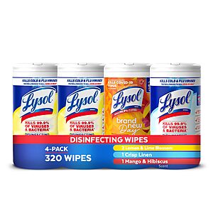 4-Pack 80-Count Lysol Disinfectant Wipes (Variety Pack)  w/ Subscribe & Save