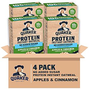 24-Ct 1.76-Oz Quaker Protein Instant Oatmeal (Apples & Cinnamon) $13.60 w/ S&S