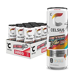 12-Pk 12-Oz Celsius Sparkling Sugar Free Energy Drink (Retro Vibe Sherbet Slush) $14.25 w/ S&S