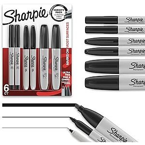 6-Ct Sharpie Permanent Markers Variety Pack (Black) $3.30 w/ S&S