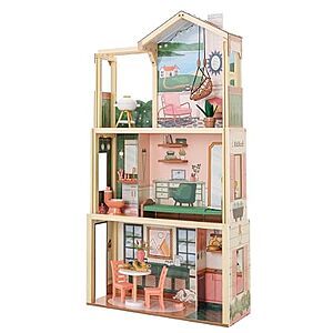 Click & Play Fully Assembled Pop-Up Wooden Dollhouse w/ 50 Accessories $32.06 + Free Shipping w/ Prime or on orders over $35