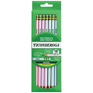 18-Count Ticonderoga Pre-Sharpened Wooden Pencils (Pastel Colors) $4.49 + Free Shipping w/ Prime or on orders over $35
