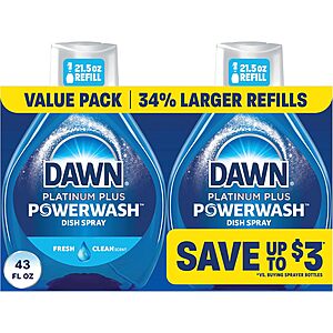 Select Accounts: 2-Pk 21.5-Oz Dawn Platinum Plus Powerwash Dish Spray Refills $7.45 w/ S&S