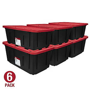 6-Pack 27-Gallon Hyper Tough Storage Bin w/ Snap Lid (Black & Red) $48 + Free Shipping