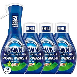 Prime: 4-pk 16-oz Dawn Platinum Powerwash Gain Original Dish Spray Starter Kit $10.60 w/ S&S