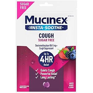 40-Count Mucinex InstaSoothe Sugar Free Cough Drops (Mixed Berry) $3.12 w/ S&S + Free Shipping w/ Prime or on orders over $35
