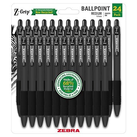 24-Count Zebra Pen Z-Grip Recycled Retractable Ballpoint Pens (1.0mm, Black Ink) $5 + Free Shipping w/ Prime or on orders over $35