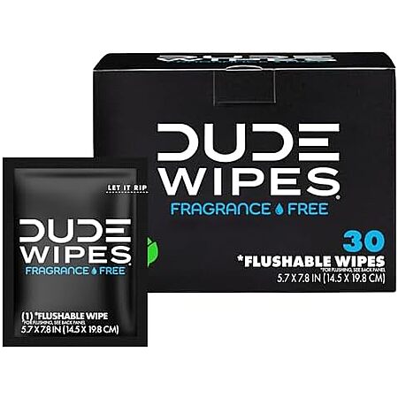 30-Count Dude Wipes Fragrance Free On-The-Go Flushable Personal Wipes $3.11 w/ S&S + Free Shipping w/ Prime or on orders over $35