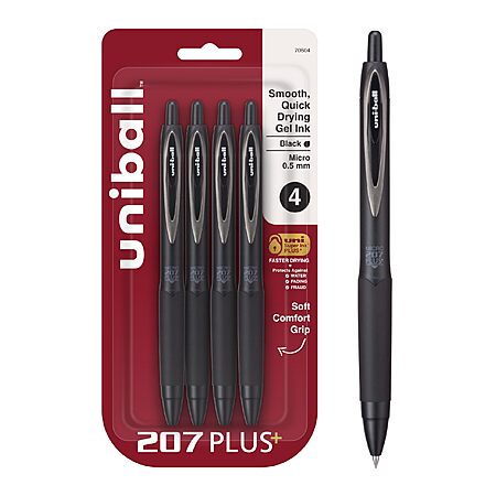 4-Pack Uni-Ball 207+ Retractable Gel Pens (Black, 0.5mm) $4 w/ S&S + Free Shipping w/ Prime or on orders over $35