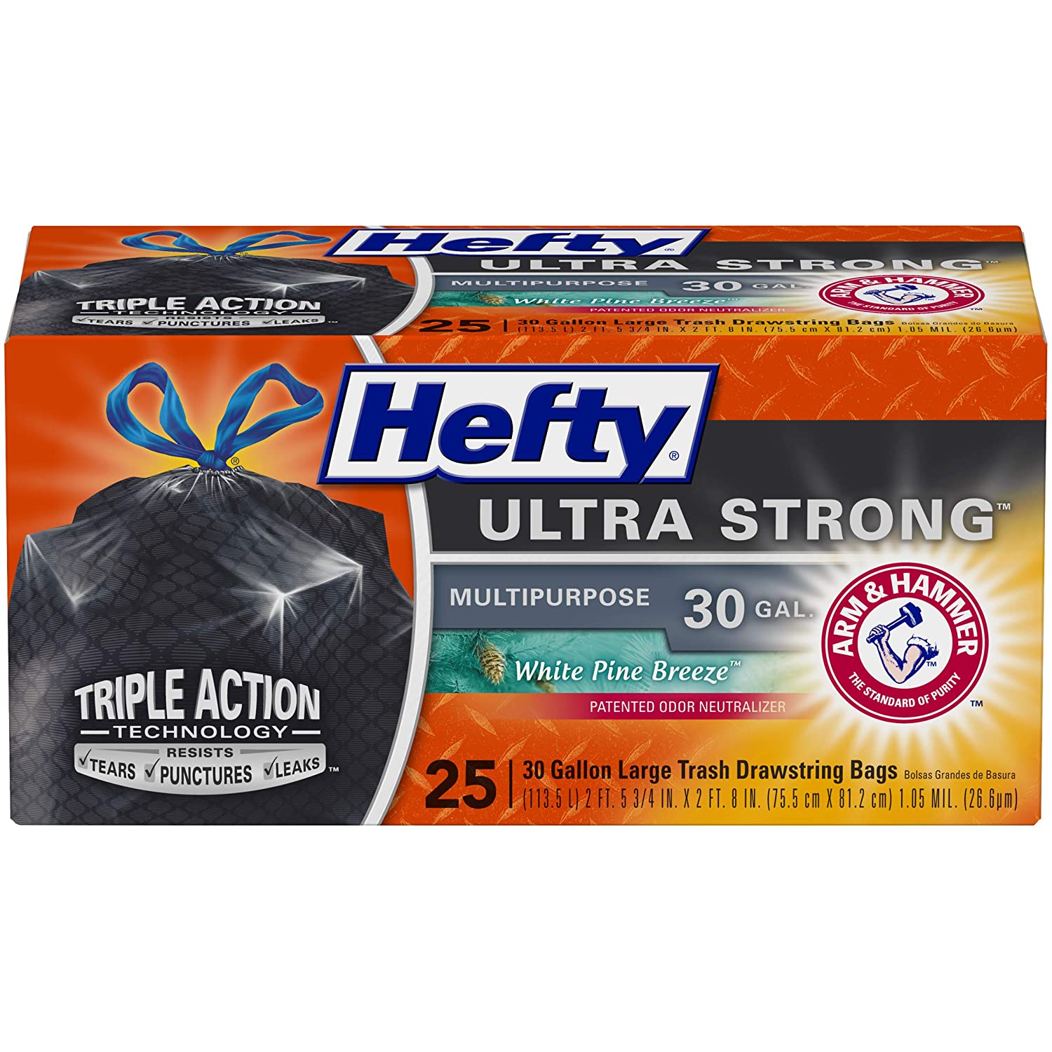 25-Count 30-Gallon Hefty Ultra Strong Trash Bags (White Pine Breeze) $5.20 w/ S&S + Free Shipping w/ Prime or on orders over $25