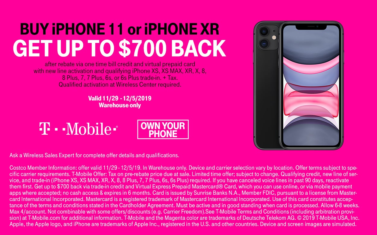 Costco Warehouse Purchase Iphone 11 Or Xr Tmo Trade In New Line Amp Amp Get Rebate 700